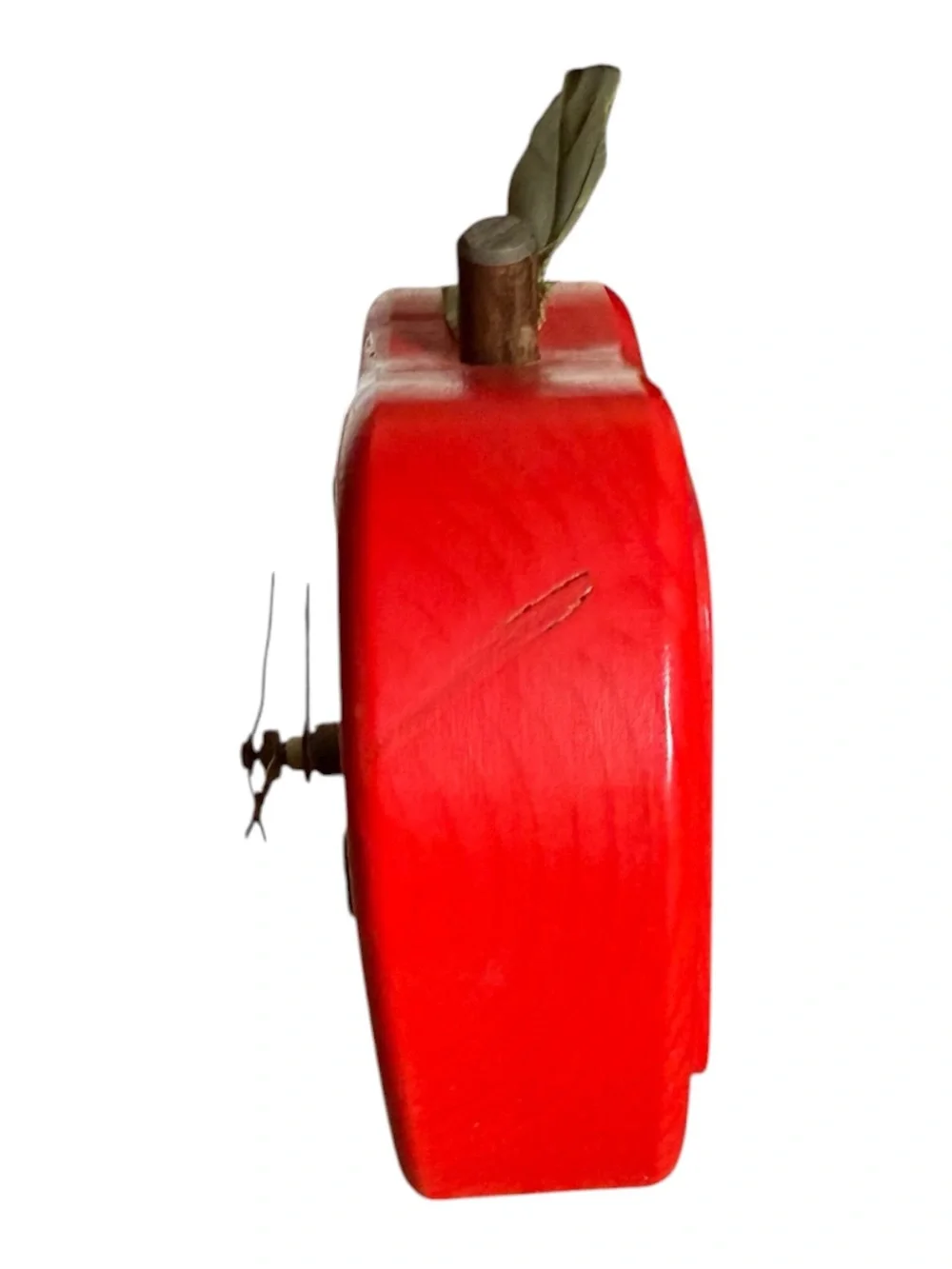 Vintage Red Wood Apple Clock with Gold Hands- Hand-Crafted- Works